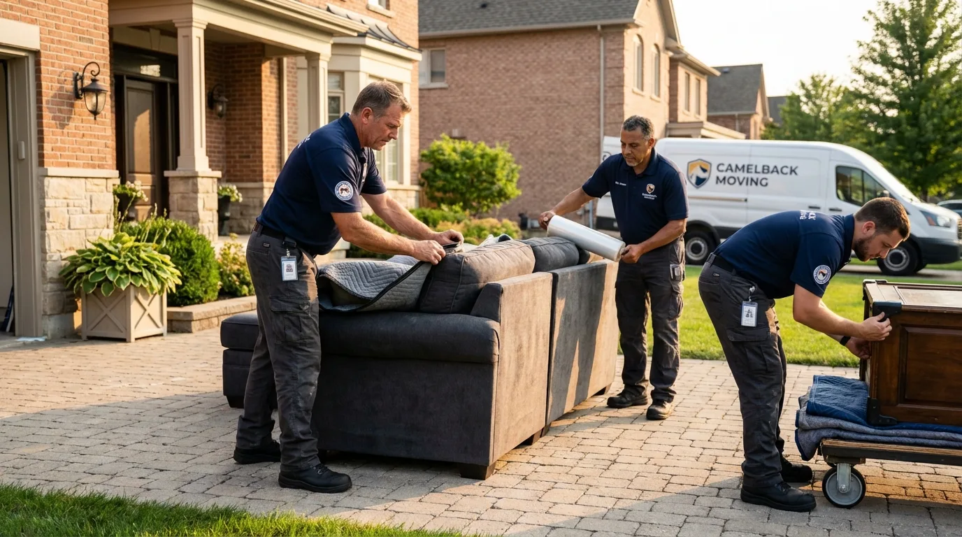 Large estate moving crew wrapping furniture in East Tawas, MI